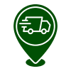 Green location pin with delivery truck icon
